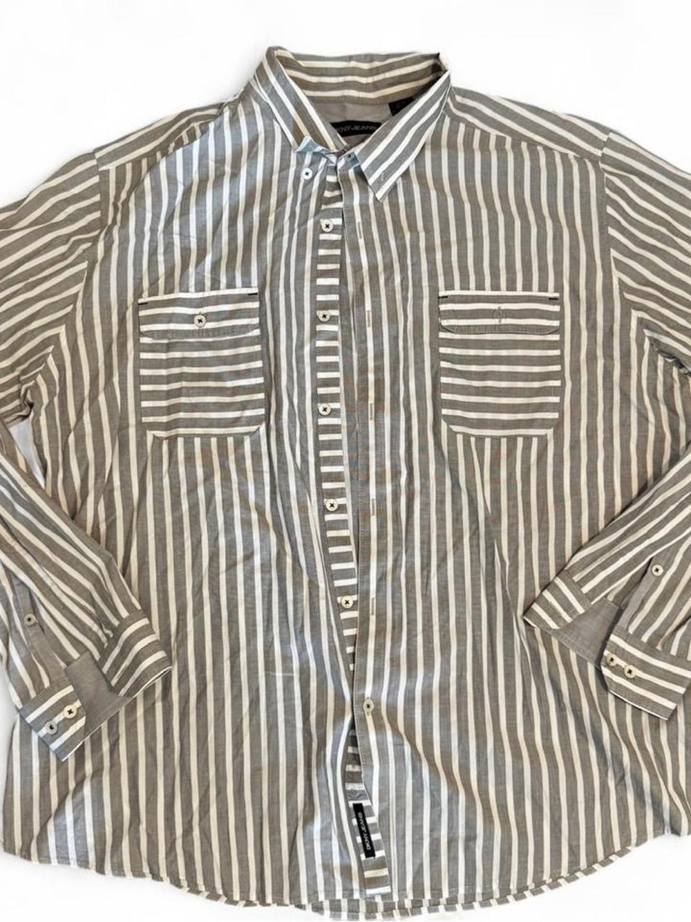 Mens Gray & White Business Formal 
Dress Shirt Striped Casual Style XXL